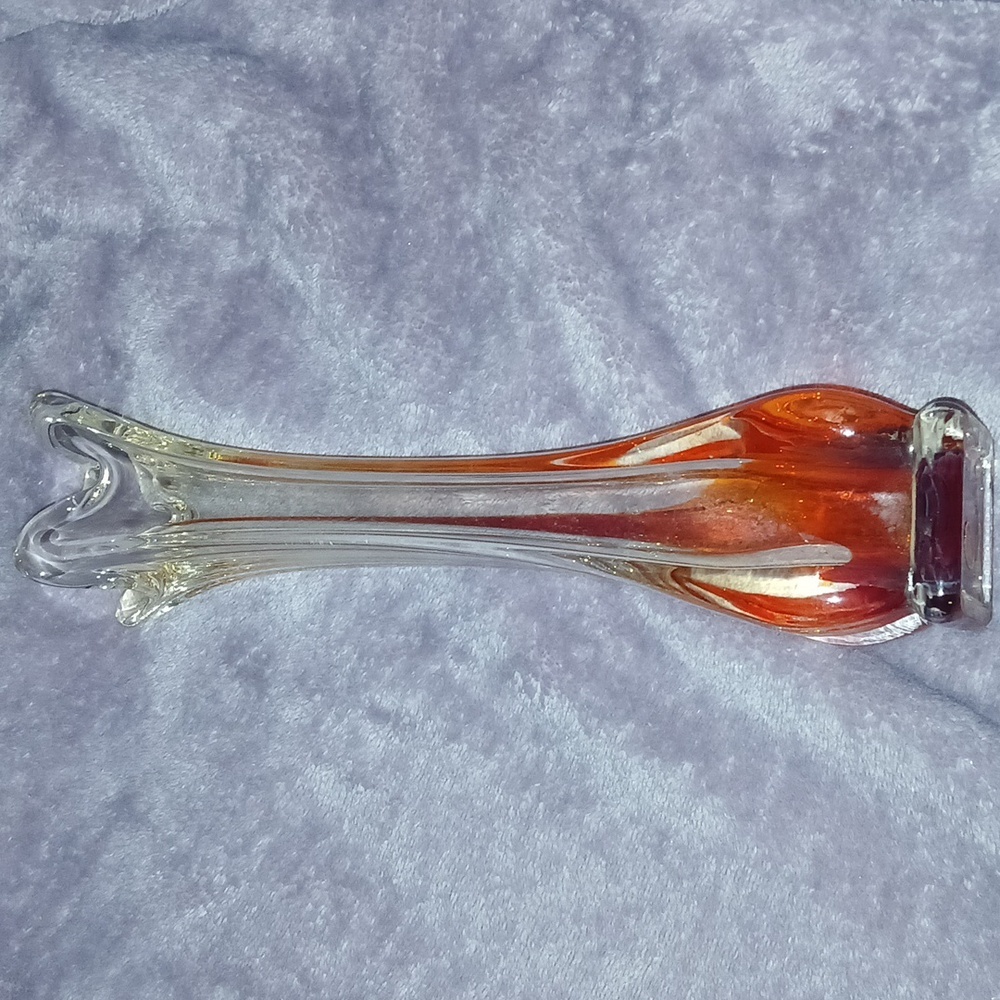 Vintage ARTMARK Swung Glass, Clear to Amberina stretch 4 finger vase